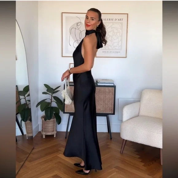 ZARA SATIN EFFECT HALTER DRESS - Picture 9 of 14